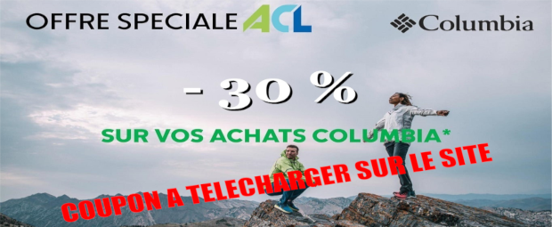 Columbia Bénéficiez de -30 % SUPPLÉMENTAIRE* toute l’année en cours dans les boutiques Columbia en France, y compris sur les tarifs outlet. Columbia Bénéficiez de -30 % SUPPLÉMENTAIRE* toute l’année en cours dans les boutiques Columbia en France, y compris sur les tarifs outlet.