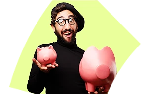 homme avec tirelires cochons